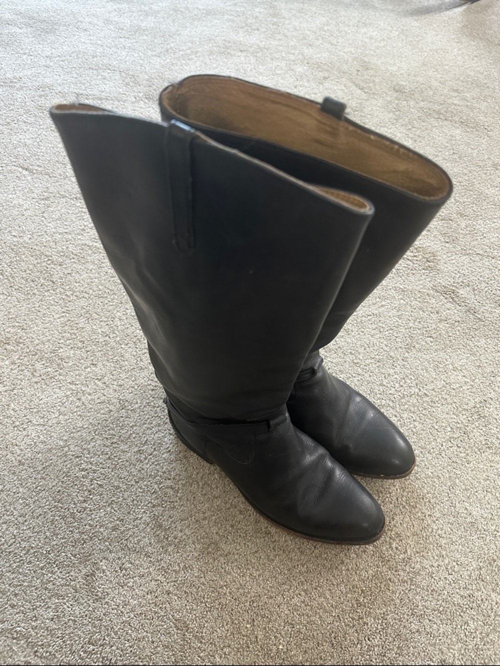 Frye Lindsay plate Classic Black Leather Knee-High Women's Boots size 8